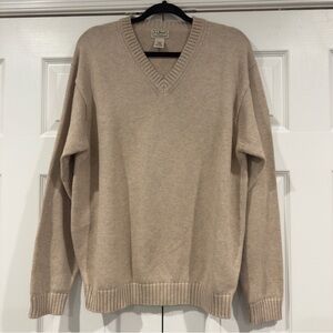 L.L. Bean Cream V Neck Thick Heavy Knit Men’s Sweater Size L VTG Long Sleeve